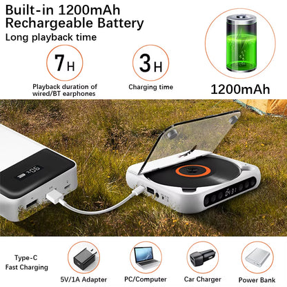 SpinWave™ Portable CD & Bluetooth Music Player – Classic Sound Meets Modern Freedom